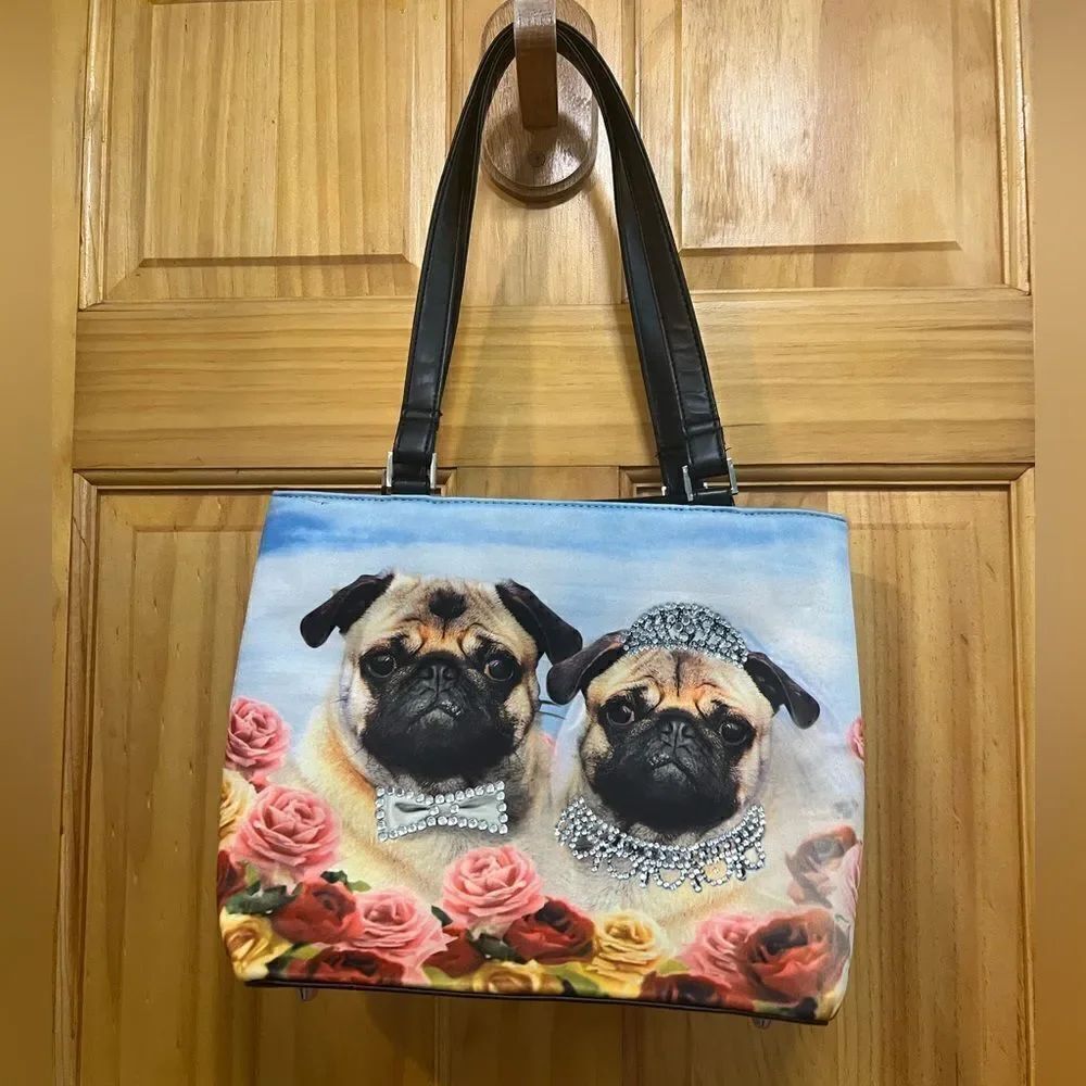 Mr. & Mrs. Pug purse with rhinestones embellishment